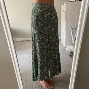 Green Floral Boho Maxi/Midi Skirt